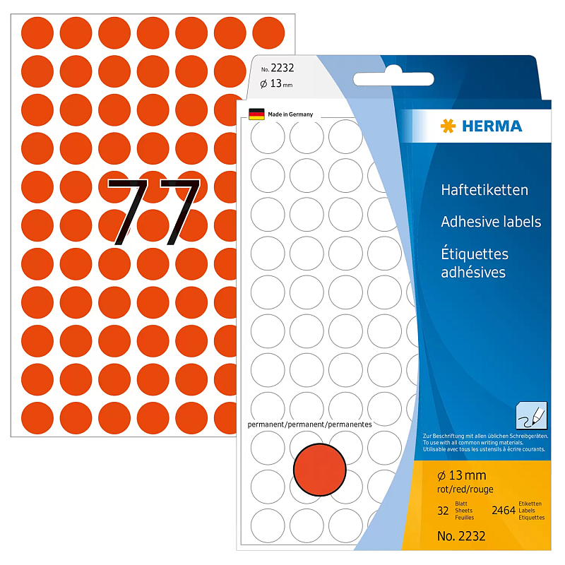HERMA Vielzwecketiketten/Farbpunkte Ø 13 mm rund rot Papier matt Handbeschriftung 2464 St.