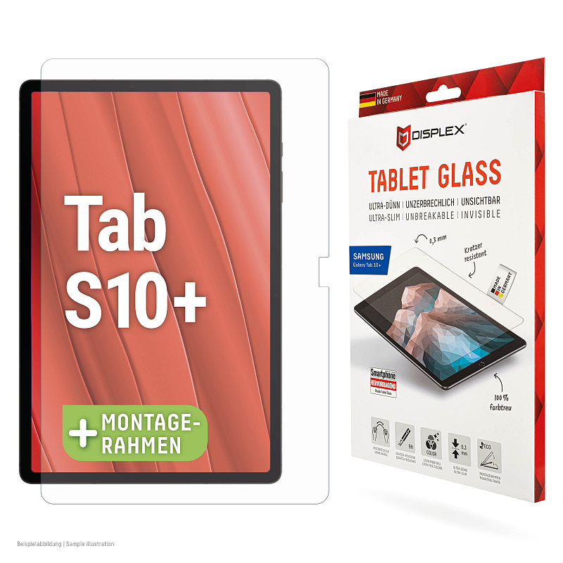 Displex Tablet Glass (9H) für Samsung Galaxy Tab S10+, Eco-Montagerahmen L-Form, unzerbrechlich