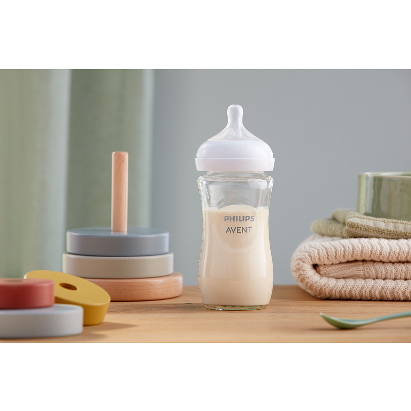 Philips AVENT Natural Response SCY933/02 Babyflasche aus Glas 240ml, mittlere Durchflussrate