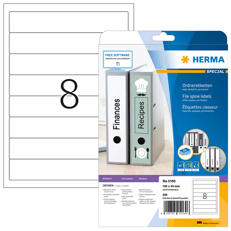 HERMA Ordneretiketten A4 192x34 mm weiß Papier matt blickdicht 200 St.