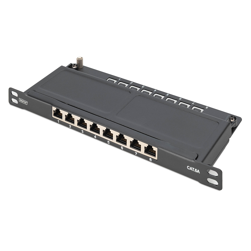Digitus CAT 6A Slim Patch Panel, geschirmt, 8-Port, 0,5 HE, 10", schwarz