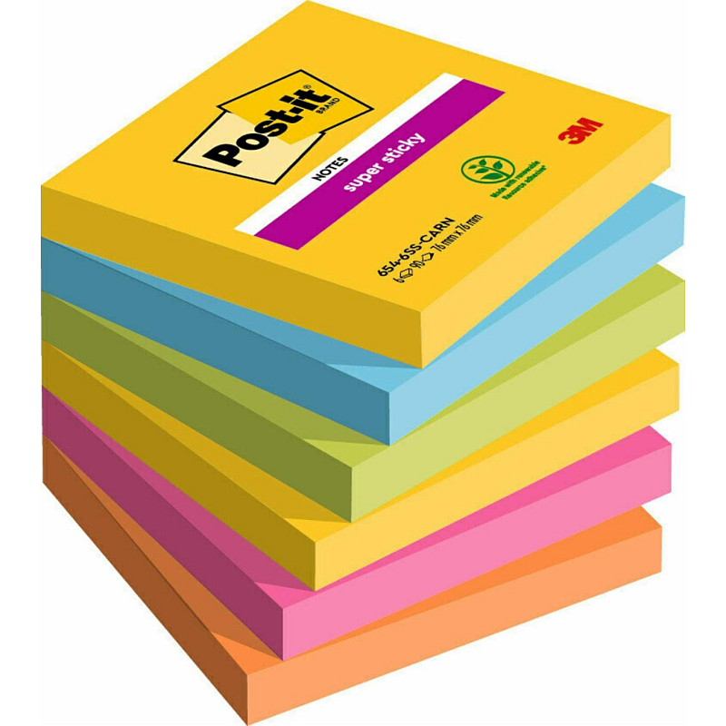 Post-It 7100265522 Klebezettel Quadratisch Blau, Grün, Orange, Pink, Gelb 90 Blätter Selbstklebend