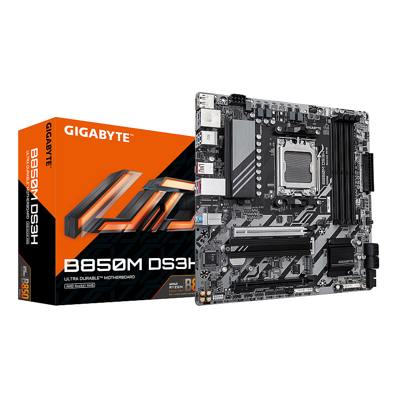 GIGABYTE B850M DS3H Motherboard - AMD Ryzen 9000 Series CPUs, 16+2+2 Phasen Digital VRM, bis zu 8200MHz DDR5 (OC), 1xPCIe 5.0 + 1xPCIe 4.0 M.2, 2.5 LAN, USB 3.2 Gen 2