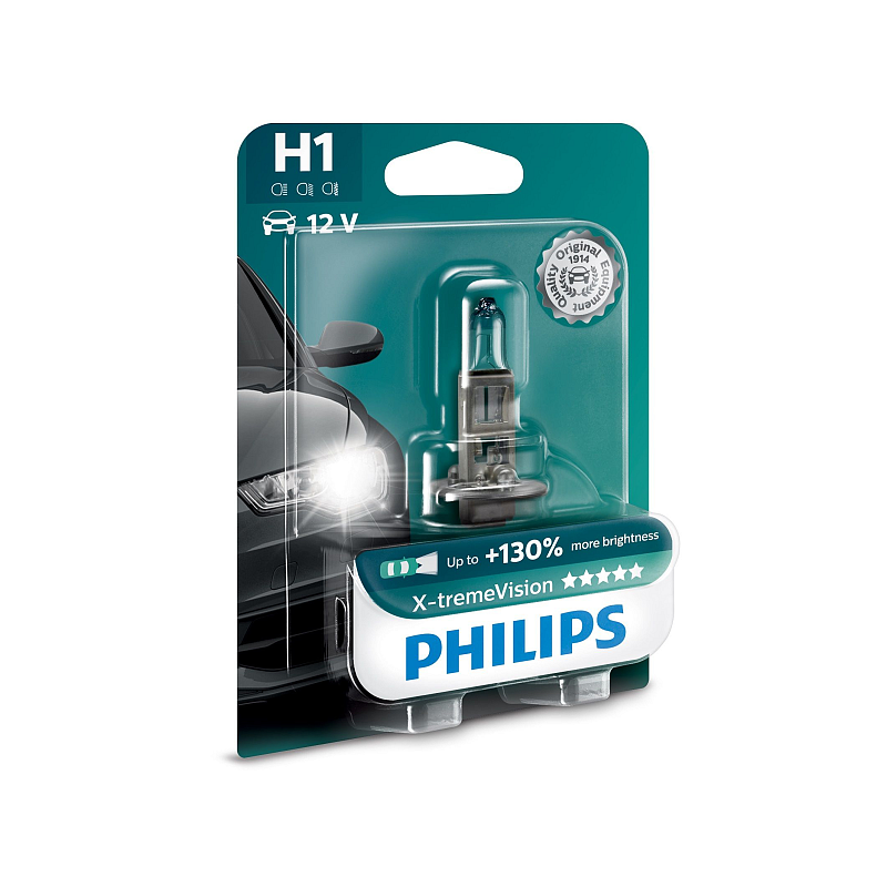 Philips X-tremeVision Lampentyp: H1 Packung mit: 1 Fahrzeugscheinwerferlampe