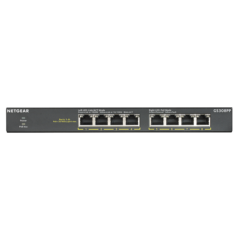 NETGEAR GS308PP Unmanaged Gigabit Ethernet (10/100/1000) Power over Ethernet (PoE) Schwarz