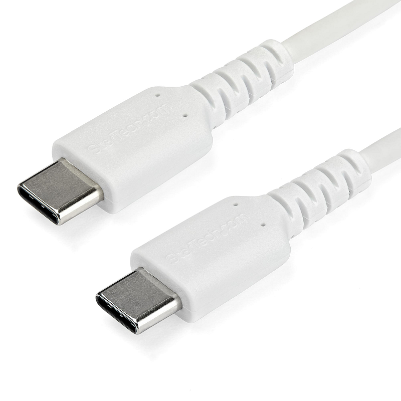 StarTech.com 1m USB-C-Schnellladekabel, Laden und Synchronisieren, 60W (3A) Power Delivery, USB 2.0, Weiß, TPE-Mantel mit Aramidfaser - Robustes USB C Ladekabel