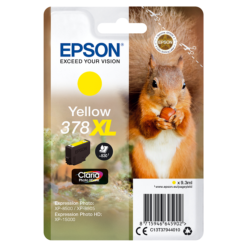 Epson Squirrel Singlepack Yellow 378XL Claria Photo HD Ink