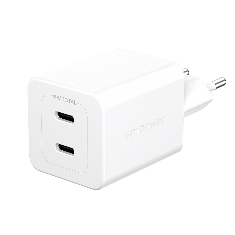 PanzerGlass empower™ by ® Turbo 45W Ladegarät inkl. 2 x USB-C | EU Anschluss | Silber Weiss