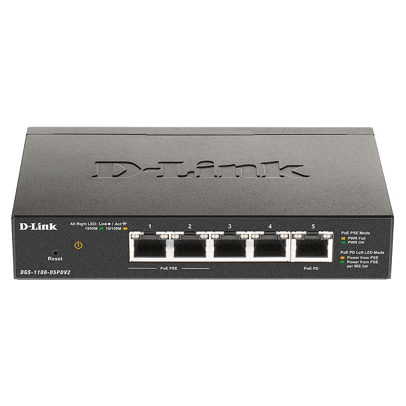 D-Link DGS-1100-05PDV2 Netzwerk-Switch Managed Gigabit Ethernet (10/100/1000) Power over Ethernet (PoE) Schwarz