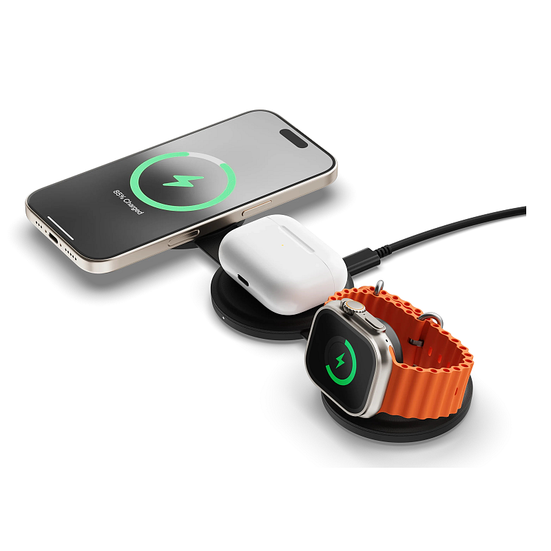 Satechi OntheGo 3-in-1 Kopfhörer, Smartphone, Smartwatch Schwarz USB Kabelloses Aufladen Schnellladung Drinnen