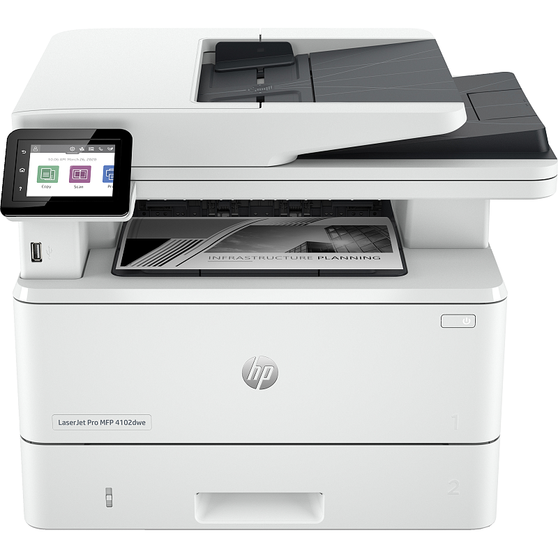HP LaserJet Pro MFP 4102dwe Drucker, Schwarzweiß, Drucker für Kleine und mittlere Unternehmen, Drucken, Kopieren, Scannen, Beidseitiges Drucken; Beidseitiges Scannen; Scannen an E-Mail; USB-Flash-Laufwerkanschluss (vorne)