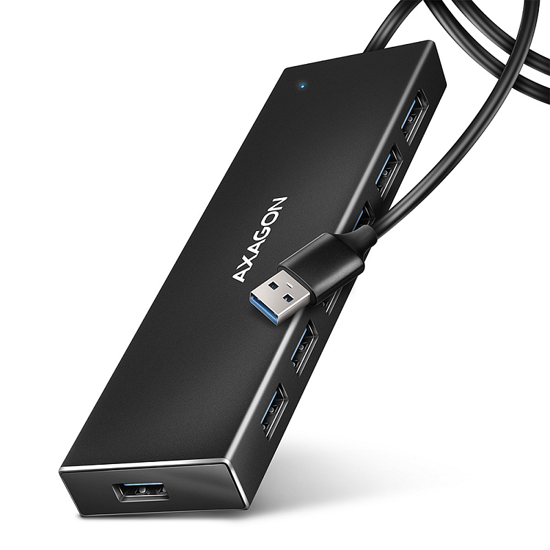 Axagon HUE-F7A 7x USB 3.2 Gen 1 ALU FLAT hub micro power IN 1m USB-A USB 3.2 Gen 1 (3.1 Gen 1) Type-A 5000 Mbit/s Schwarz