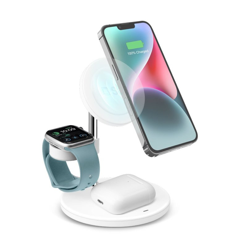 SBS TEWIRMAG3IN1 Ladegerät für Mobilgeräte Kopfhörer, Smartphone, Smartwatch Weiß USB Kabelloses Aufladen Schnellladung Drinnen