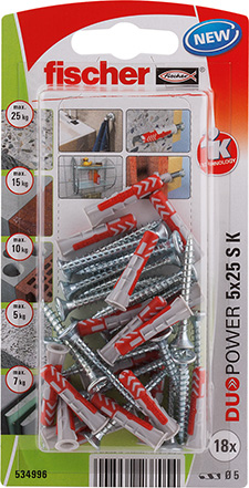 Fischer 534996 Schraubanker/Dübel 18 Stück(e) Schrauben- und Ankersatz 25 mm