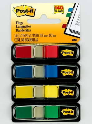 Post-It Flags, Primary Colors, 1/2 in Wide, 35/Dispenser, 4 Dispensers/Pack Selbstklebende Fahne 35 Blätter