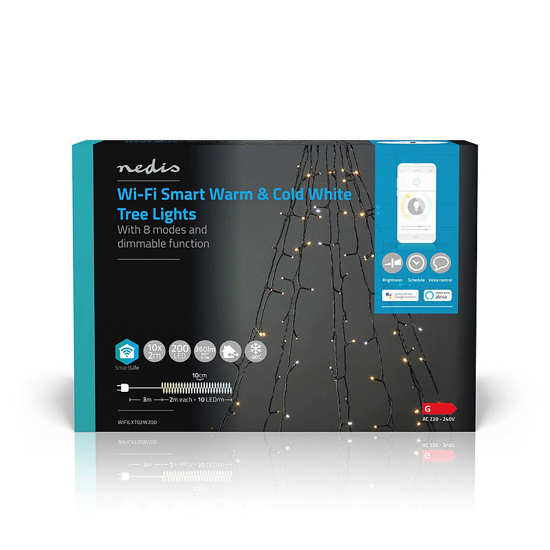 Nedis SmartLife Dekorative LED| Wi-Fi| Warm bis kühlen weiß| 200 LED's| 10 x 2 m| Leichte Dekorationskette 200 Glühbirne(n) 4,3 W G