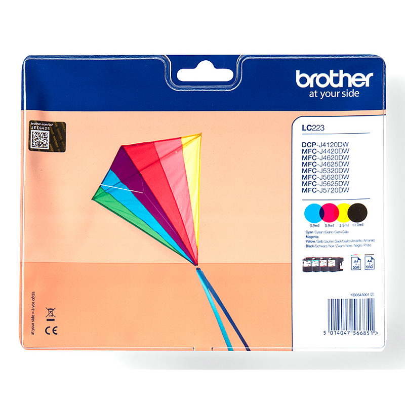 Brother LC223VALBPDR Druckerpatrone 4 Stück(e) Original Schwarz, Cyan, Magenta, Gelb