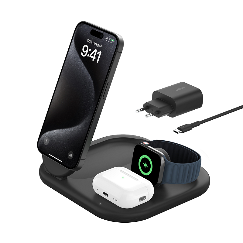 Belkin BoostCharge Kopfhörer, Smartphone, Smartwatch Schwarz USB Kabelloses Aufladen Schnellladung Drinnen