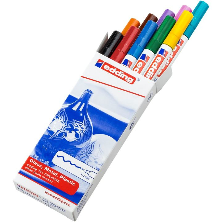 Edding 751 Schwarz, Blau, Braun, Grün, Hellblau, Orange, Pink, Rot, Violett, Gelb 10 Stück(e)