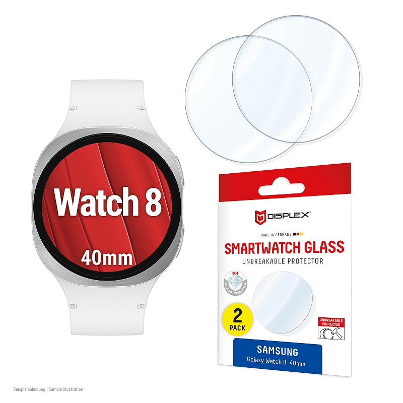 Displex 9H Schutzfolie Galaxy Watch 8 (40mm), 2 Stück, ultradünn, randlos, Made in Germany