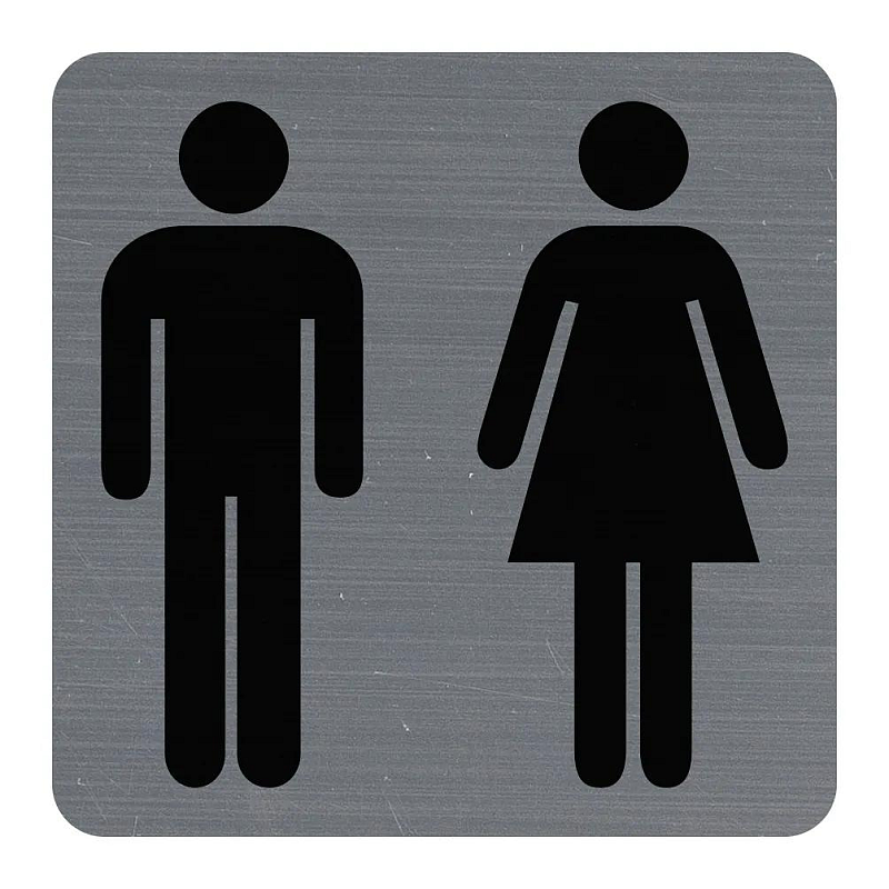 Exacompta Hinweisschild selbstklebend, Toilette Damen/Herren, 7,5x7,5 cm, Aluminiumoptik - Grau