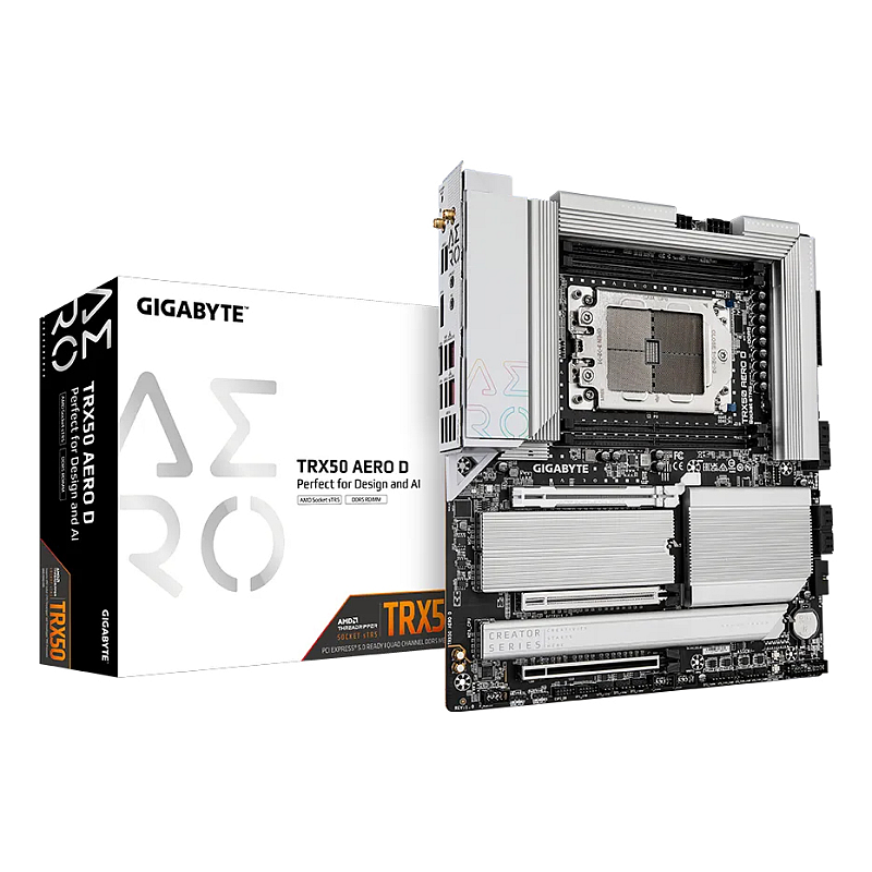 GIGABYTE TRX50 AERO D Mainboard - Unterstützt AMD Ryzen Threadripper 9000 Series CPUs, 16+8+4 Phases Digital VRM, up to 7800MHz DDR5 (OC), 3xPCIe 5.0 + 1xPCIe 4.0 M.2, Wi-Fi 7, 10GbE LAN, USB4