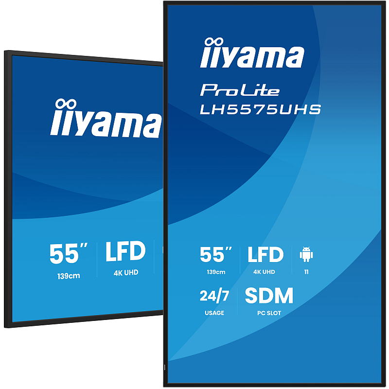 iiyama LH5575UHS-B2AG Signage-Display Digital Signage Flachbildschirm 138,7 cm (54.6") LCD WLAN 500 cd/m² 4K Ultra HD Schwarz Eingebauter Prozessor Android 11 24/7