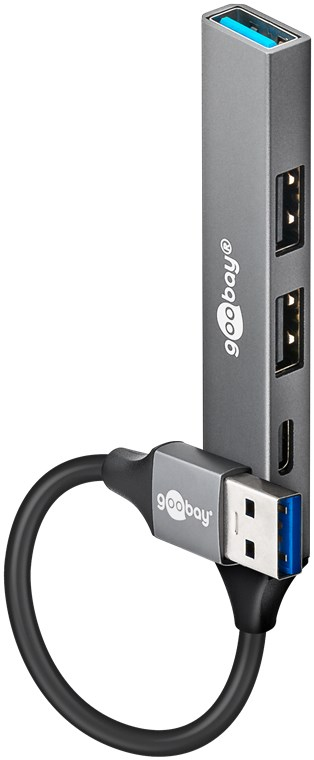 Goobay 74458 Schnittstellen-Hub USB 3.2 Gen 1 (3.1 Gen 1) Type-A 5000 Mbit/s Hellgrau