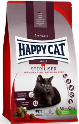 Happy Cat Sterilised Adult Katzen-Trockenfutter 4 kg Geflügel, Mais, Rind
