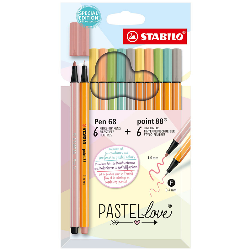 STABILO Pastellove Filzstift Medium Erröten, Grau, Hellgrün, Hellorange, Türkis, Gelb