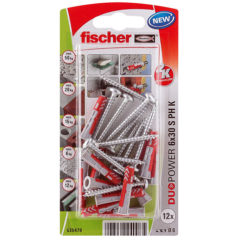 Fischer 535479 Schraubanker/Dübel 12 Stück(e) Schrauben- & Dübelsatz 30 mm