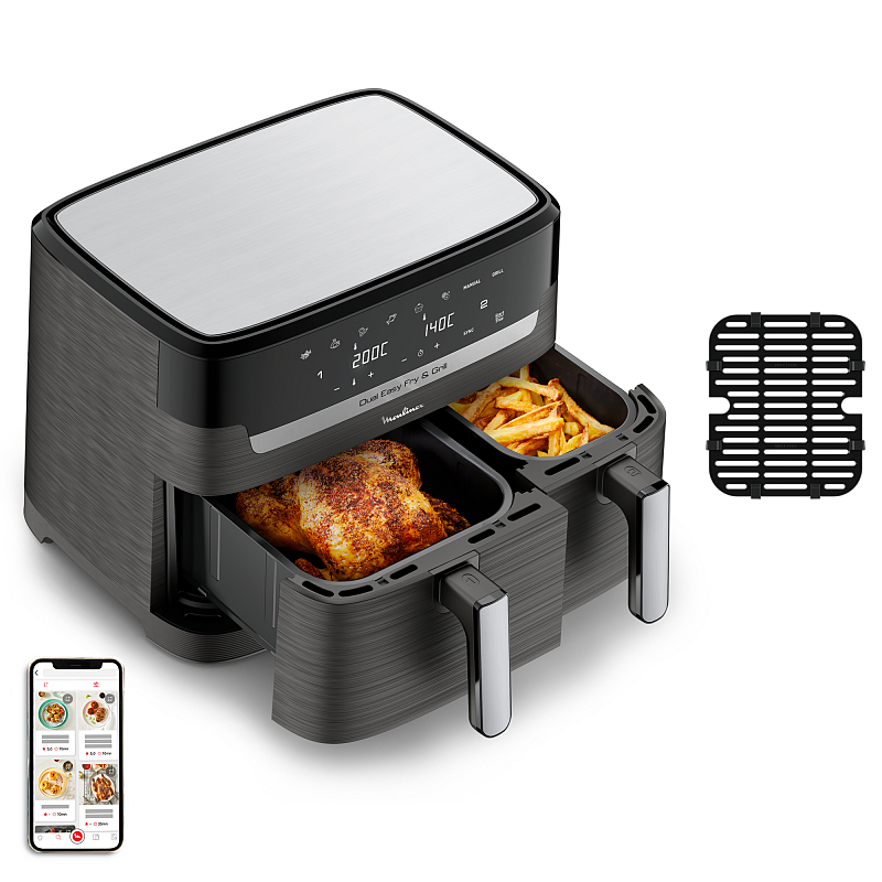 Moulinex Dual Easy Fry EZ905B20 Fritteuse Doppel 8,3 l Eigenständig 2450 W Heißluftfritteuse Karbon, Grau