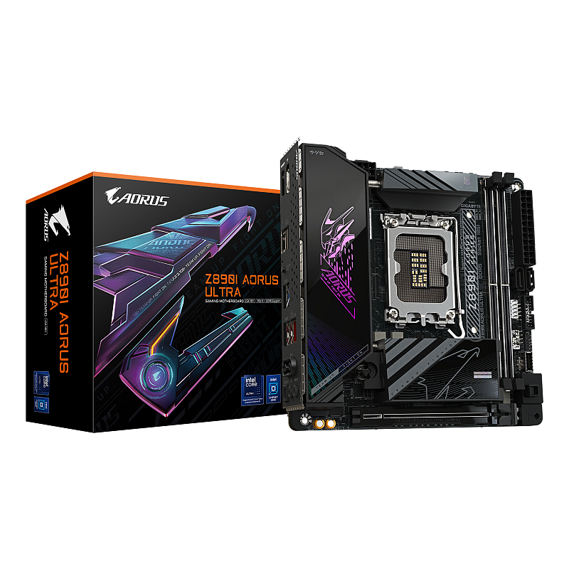 GIGABYTE Z890I AORUS ULTRA Mainboard - Unterstützt Intel Core Ultra (Serie 2) CPUs, 8+1+2 Phasen VRM, bis zu 8800MHz DDR5 (OC), 1xPCIe 5.0 + 1xPCIe 4.0, Wi-Fi 7, 2.5GbE LAN, Thunderbolt 4
