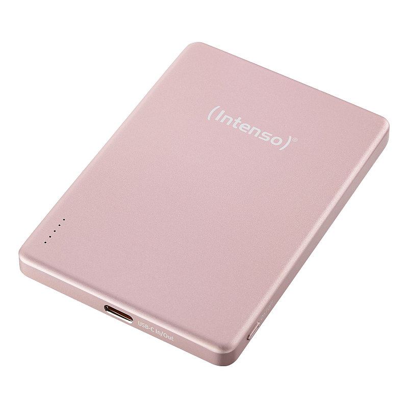 Intenso MW5000 Magnetische Powerbank 5000 mAh – MagSafe kompatibel, Wireless Charging 15W, USB-C PD 20W, Flach & Kompakt – Geprüft in Deutschland – Rosé