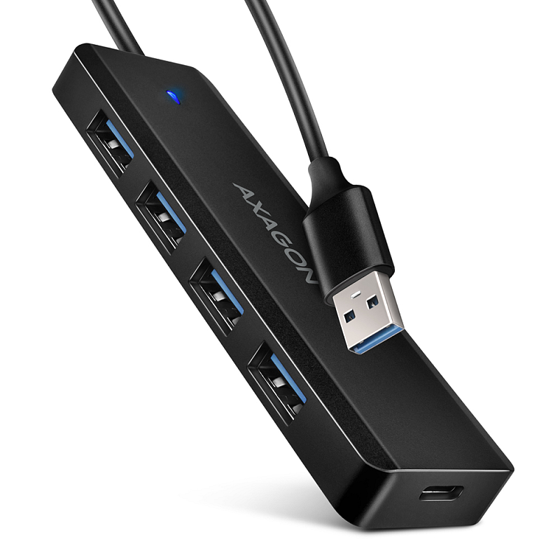 Axagon HUE-C1A 4x USB 5Gbps TRAVEL hub, USB-C Netzanschluss, 19cm USB-A Kabel