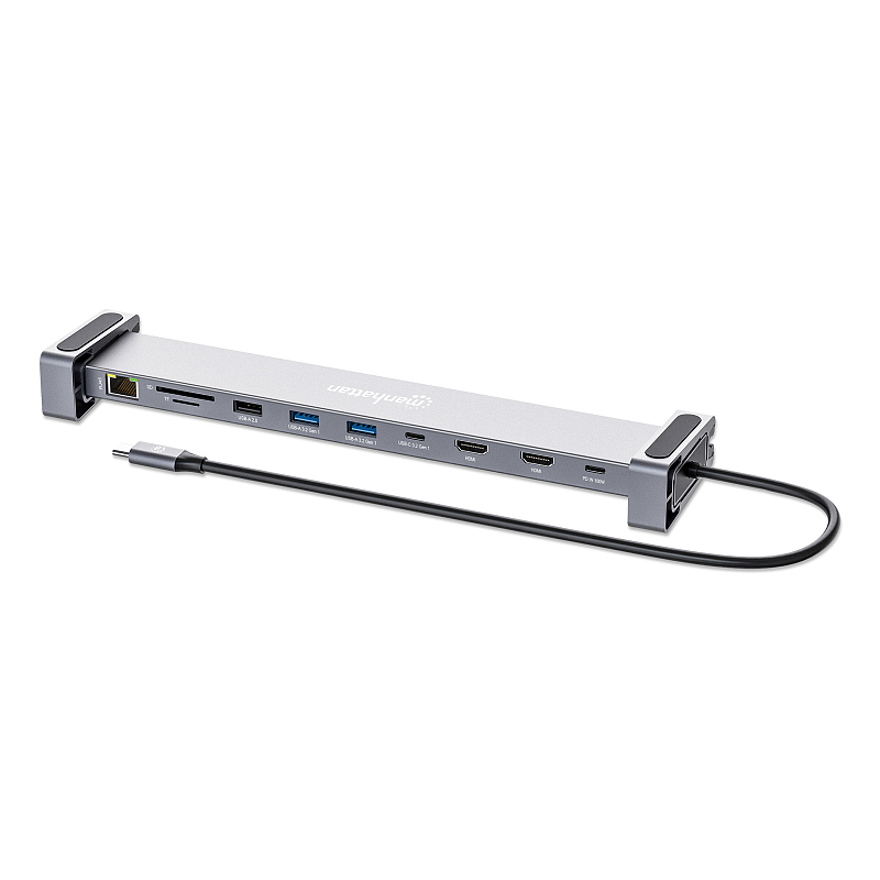 Manhattan 190398 laptop-dockingstation & portreplikator Kabelgebunden USB 3.2 Gen 1 (3.1 Gen 1) Type-C Grau