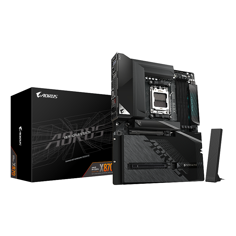 GIGABYTE X870 AORUS STEALTH Mainboard - Unterstützt AMD Ryzen 9000 CPUs, digitales 16+2+2-Phasen-VRM, bis zu 8200MHz DDR5 (O.C.), 2xPCIe 5.0 + 2xPCIe 4.0, Wi-Fi 7, 5GbE LAN, USB 4