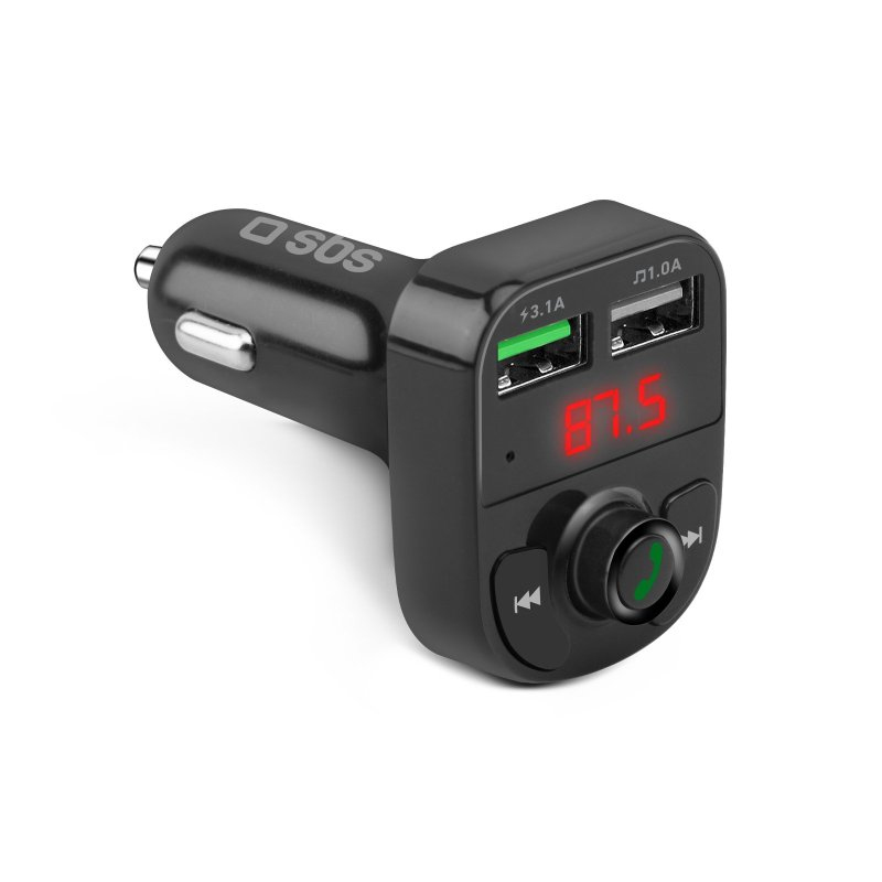 SBS TECARFM2USB Ladegerät für Mobilgeräte Handy Schwarz Zigarettenanzünder Kabelloses Aufladen Schnellladung Auto