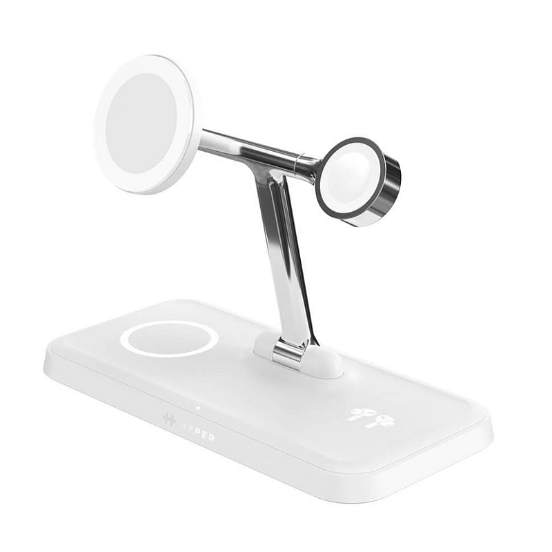 HYPER HJ3004WHGL Ladegerät für Mobilgeräte Kopfhörer, Smartphone, Smartwatch Silber, Weiß Gleichstrom, USB Kabelloses Aufladen Schnellladung Drinnen
