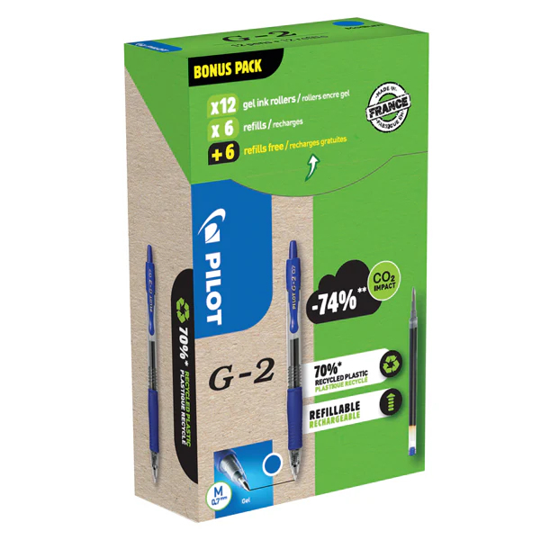 Pilot G-2 GREEN PACK Medium Ausziehbarer Gelschreiber Blau 12 Stück(e)