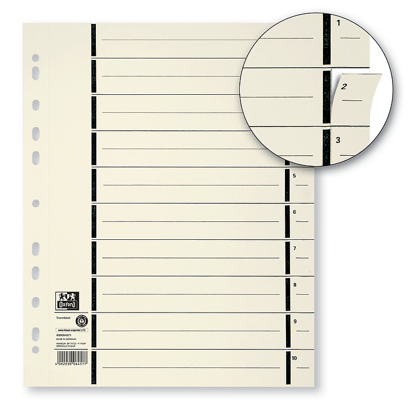 Oxford 400004671 Trennblatt Karton Beige 10 Stück(e)