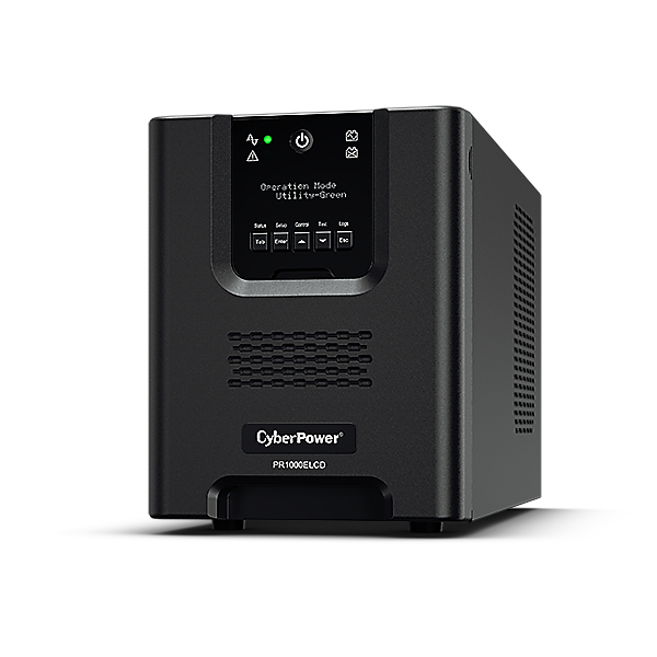 CyberPower PR1000ELCD Line-Interactive USV 1000VA/900W Tower, Reine Sinsuwelle, AVR, LCD, Ausgang (8) IEC, RJ45 Lan Protection, RS232, USB (HID), EPO, Expansion Port für opt. Netzwerkkomunikation