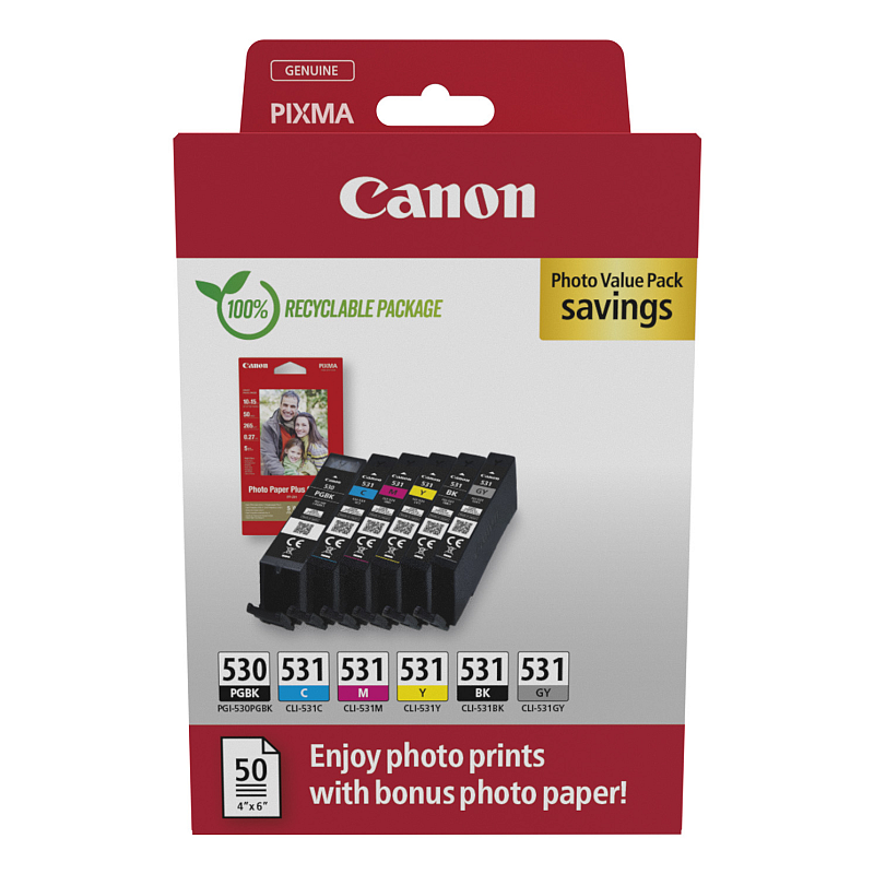 Canon PGI-530/CLI-531 PVP Druckerpatrone 6 Stück(e) Original Schwarz, Cyan, Grau, Magenta, Foto schwarz, Gelb