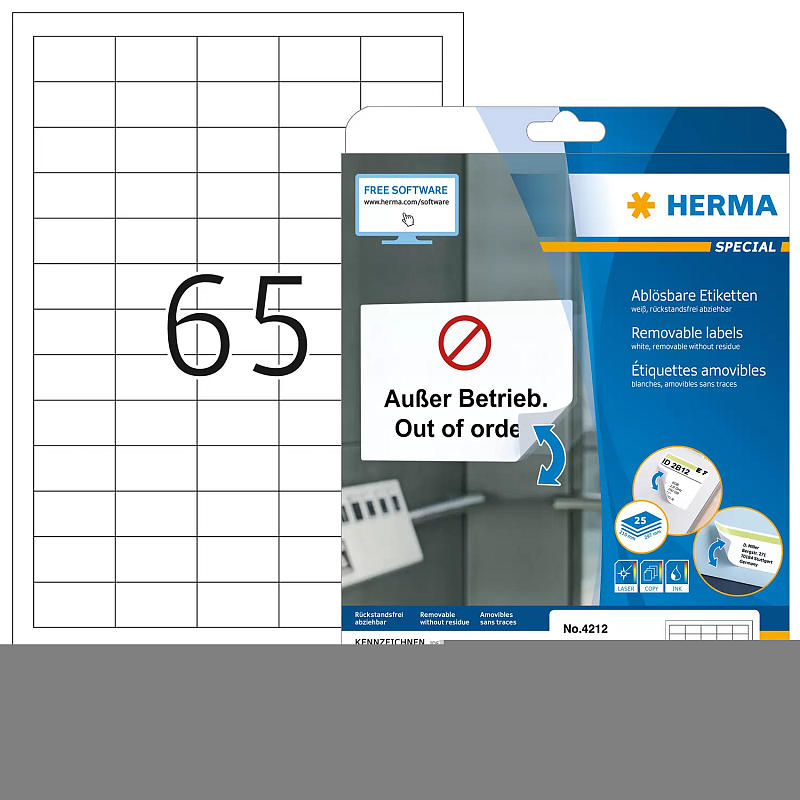 HERMA Ablösbare Etiketten A4 38.1x21.2 mm weiß Movables/ablösbar Papier matt 1625 St.