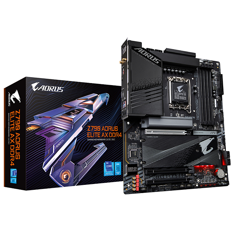 GIGABYTE Z790 AORUS ELITE AX DDR4 Mainboard - Unterstützt Intel Core Prozessoren 14th Gen CPUs, 16+1+2 Phases Digital VRM, up to 5333MHz DDR4 (OC), 4xPCIe 4.0 M.2, Wi-Fi 6E, 2.5GbE LAN, USB 3.2 Gen 2x2