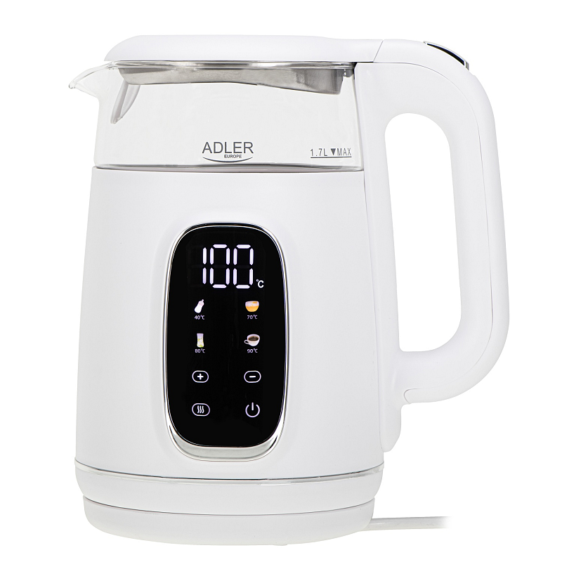 Adler AD 1305WS Wasserkocher 1,7 l 2200 W Transparent, Weiß, Silber