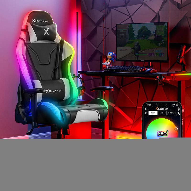 X Rocker Agility eSports RGB PC-Gamingstuhl Gepolsterter, ausgestopfter Sitz Schwarz, Grau
