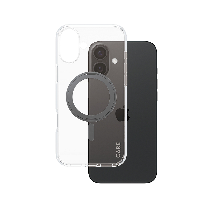 PanzerGlass CARE™ by ® Case Transparent m. Schwarz Kickstand & MagSafe iPhone 16 Plus