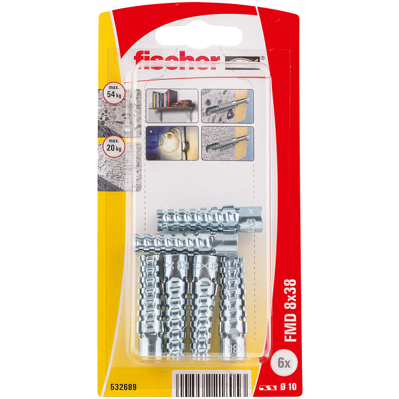 Fischer 532689 Schraubanker/Dübel 6 Stück(e) Schraubhaken & Dübelsatz 38 mm