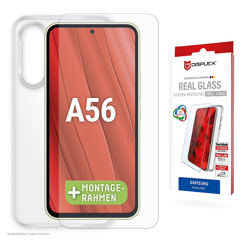 Displex Panzerglas + Schutzhülle für Samsung Galaxy A56, Eco-Montagerahmen, kratzer-resistent